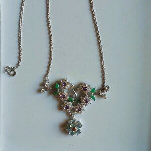 Gorgeous Rare Vintage Genuine Gemstone Necklace, Pendant 2"X2", 17" Length